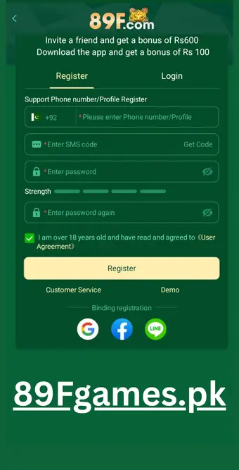 Register on 89F Game